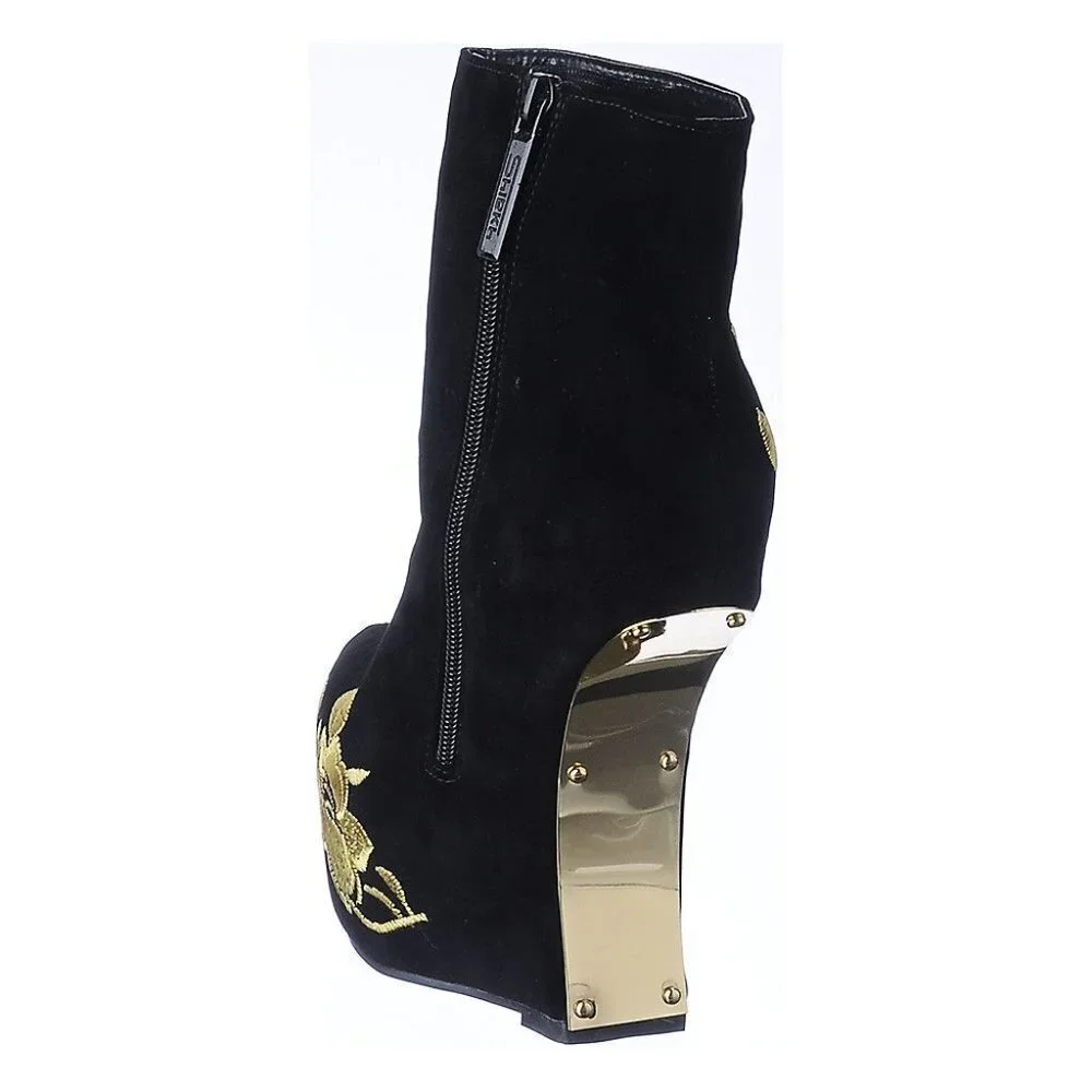 WOMEN'S PLATFORM MISSING OVER THE EDGE WEDGE BOOT  -  Black/Gold ( BRAND NEW !!!